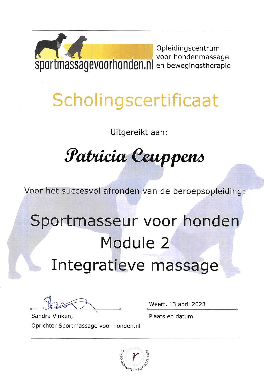 Sportmasseur voor honden - Module 2 - Integratieve massage